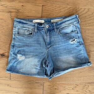 Pilcro and the letterpress slim boyfriend distressed blue jean shorts